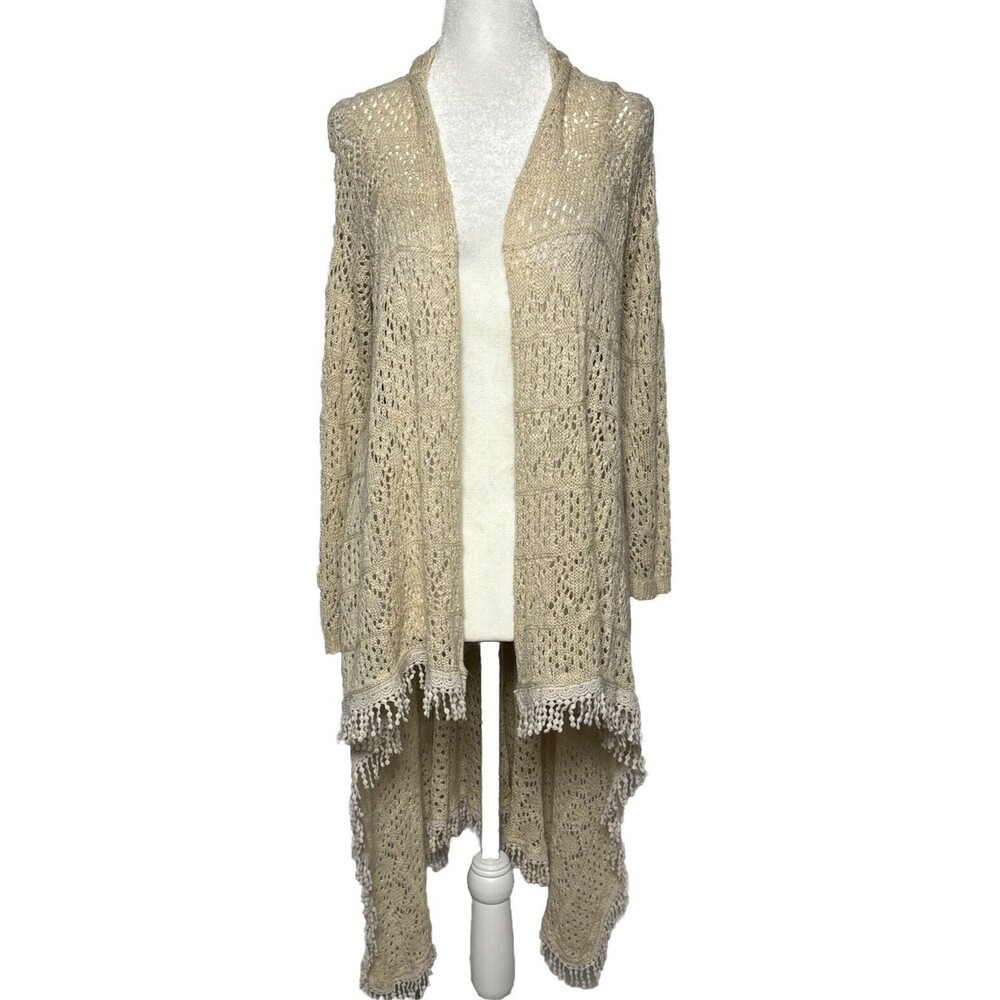 Open Knit Asymmetrical Cardigan Open Front Boho Cottagecore Farmcore Fall SZ M